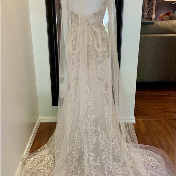 Embroidered and Beaded Lace Sheath Wedding Dress - Picture 8 of 10